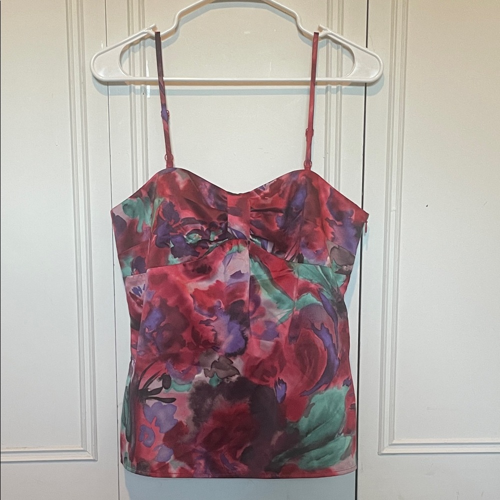 Ann Taylor LOFT Satin Tank Top Floral Removable Straps